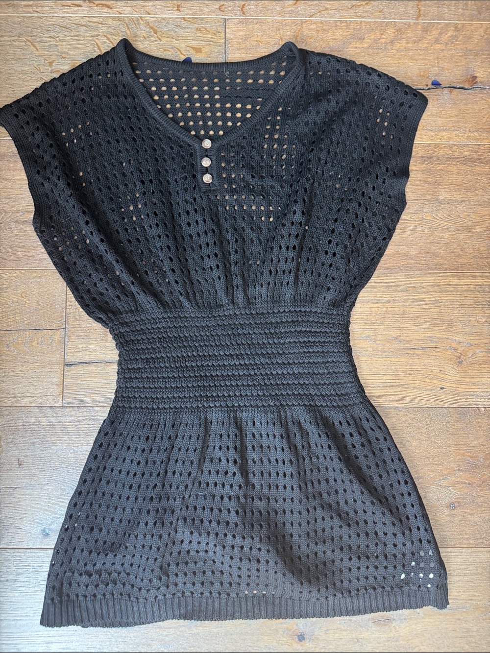 Cupshe Black Crochet Knit Swim Coverup with Smocked Waist